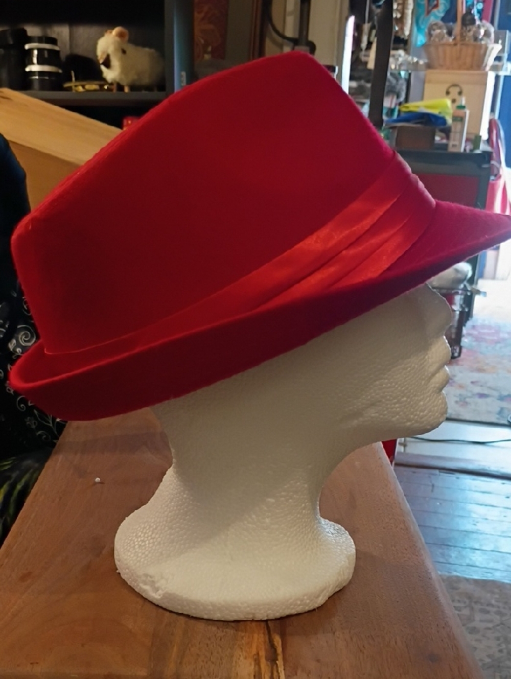 Men's Red Fedora Hat with Satin Band